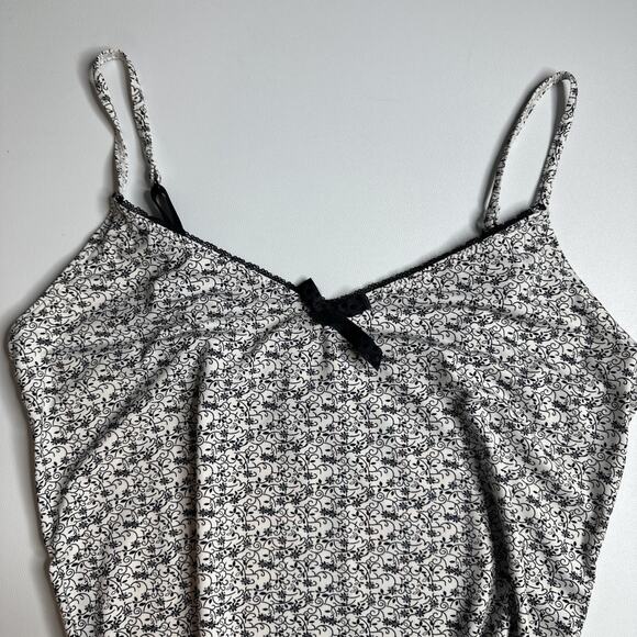 Gina Benotti M Floral Bow Cami Top Black White Stretch Y2K Coquette Goth - Picture 6 of 11